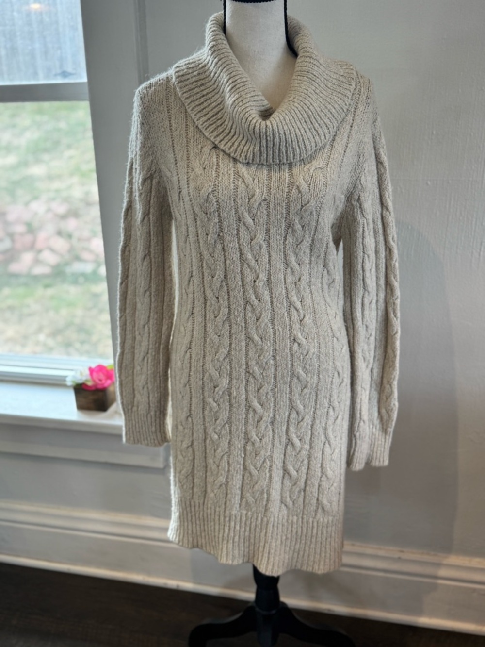 Cozy Cable Knit Cowl Neck Sweater Dress - Picture 2 of 4